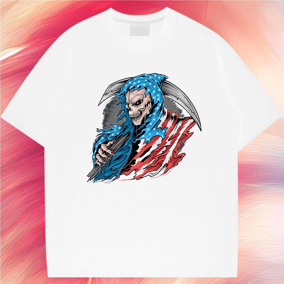 Free Shipping T-Shirts for Men 100% Cotton 230g skull Anime Printing Street Oversized 3XL 4XL Pure Cotton Men Tops Tees Casual New Clothes