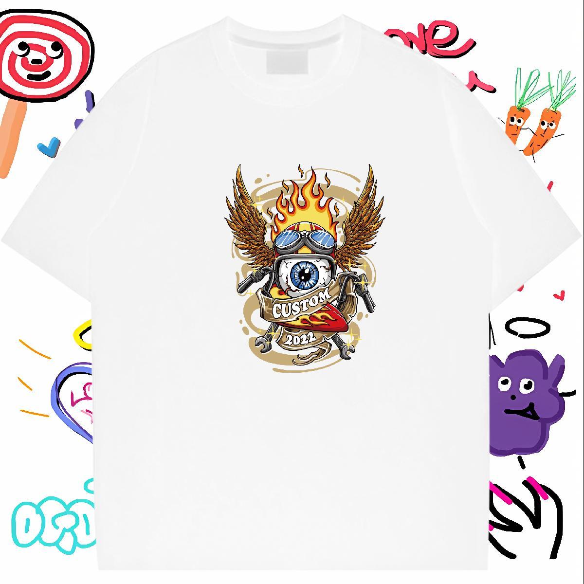 Cool T Shirts Men 230g 100% Cotton skull Hip Hop Street Floral Print Crew Neck Couples T Shirts New Tshirts