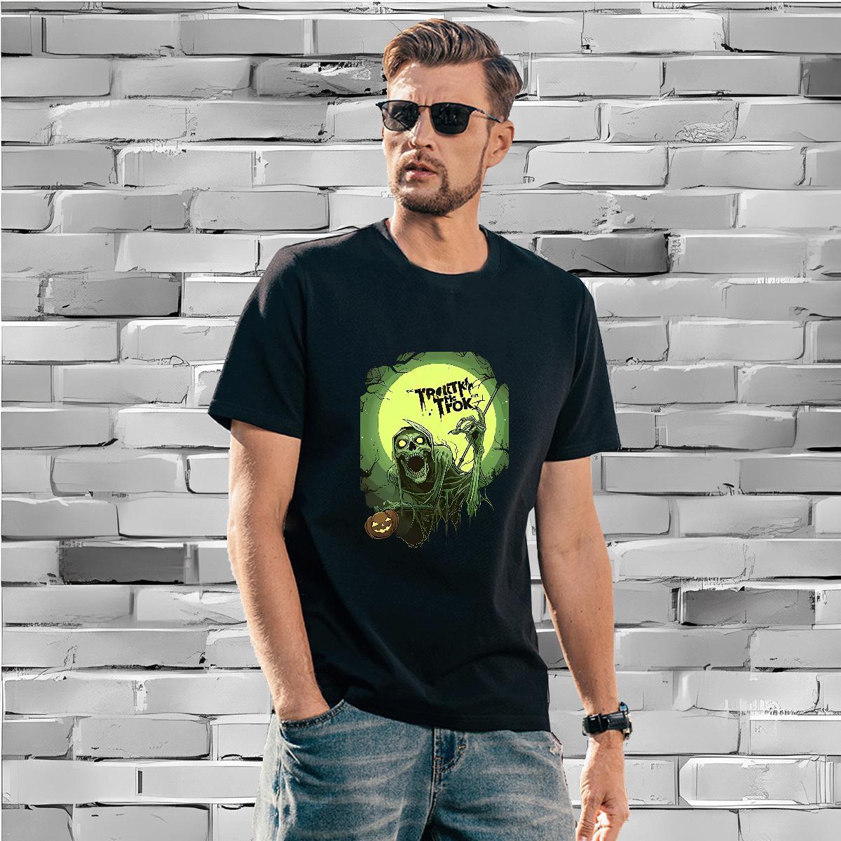 Brand T Shirt For Man 230g 100% Cotton skull Street Casual Graphic Round Neck Short Sleeve Men Tops Tees Fashion Design Clothes
