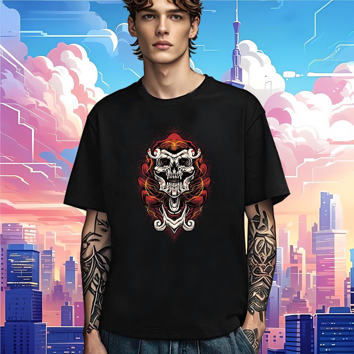 Unisex Mens T Shirts 100% Cotton 230g skull Street Casual Cartoon Print Short Sleeve Soft Men Tops Tees Casual New Tops Shirt