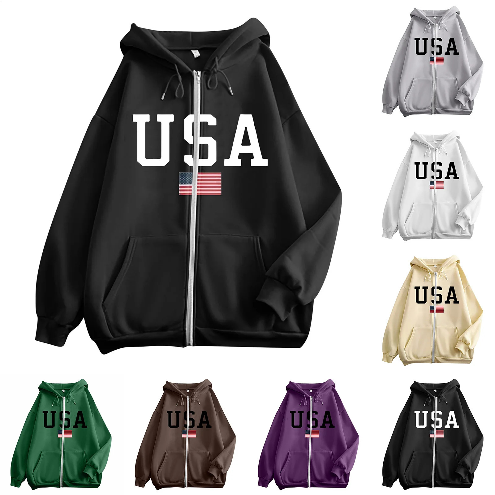 Simple Letter Printed Zip Up Hoodies American Casual Long Sleeve Track Jackets Female Y2k Oversized Fashion Sweatshirts 240824