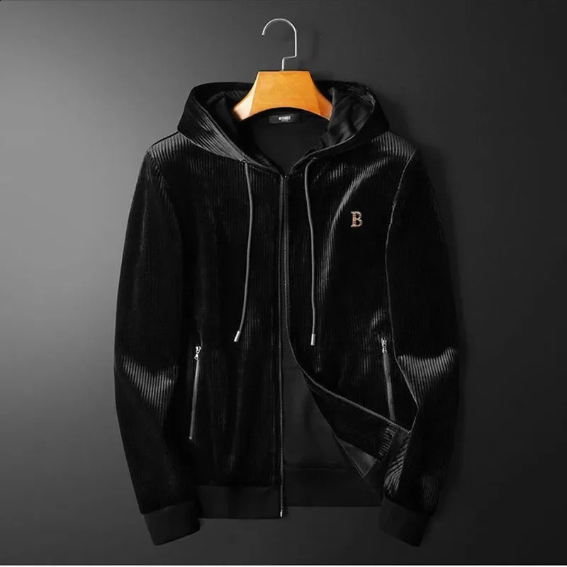 2024 Nidye high-end casual sports hooded suit mens gold velvet two-piece set loose autumn and winter mens clothing 240824