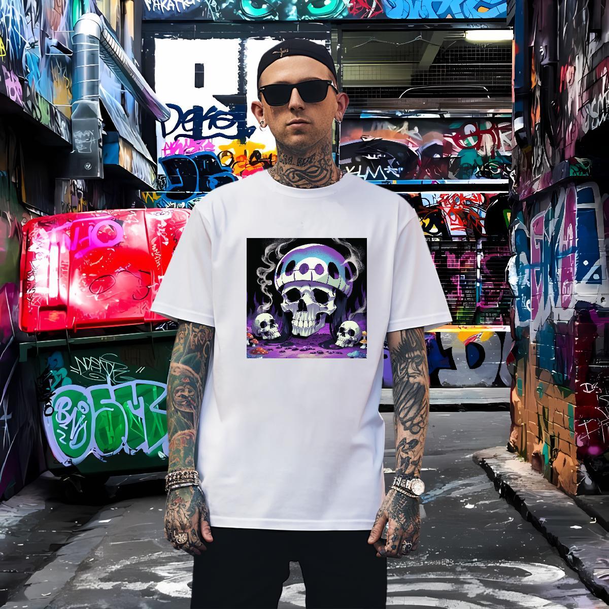 Loose Fit T-Shirts 230g Pure Cotton skull Daily Outfit Asian Size Breathable Crew Neck Men Tees Factory Direct Tee Shirt