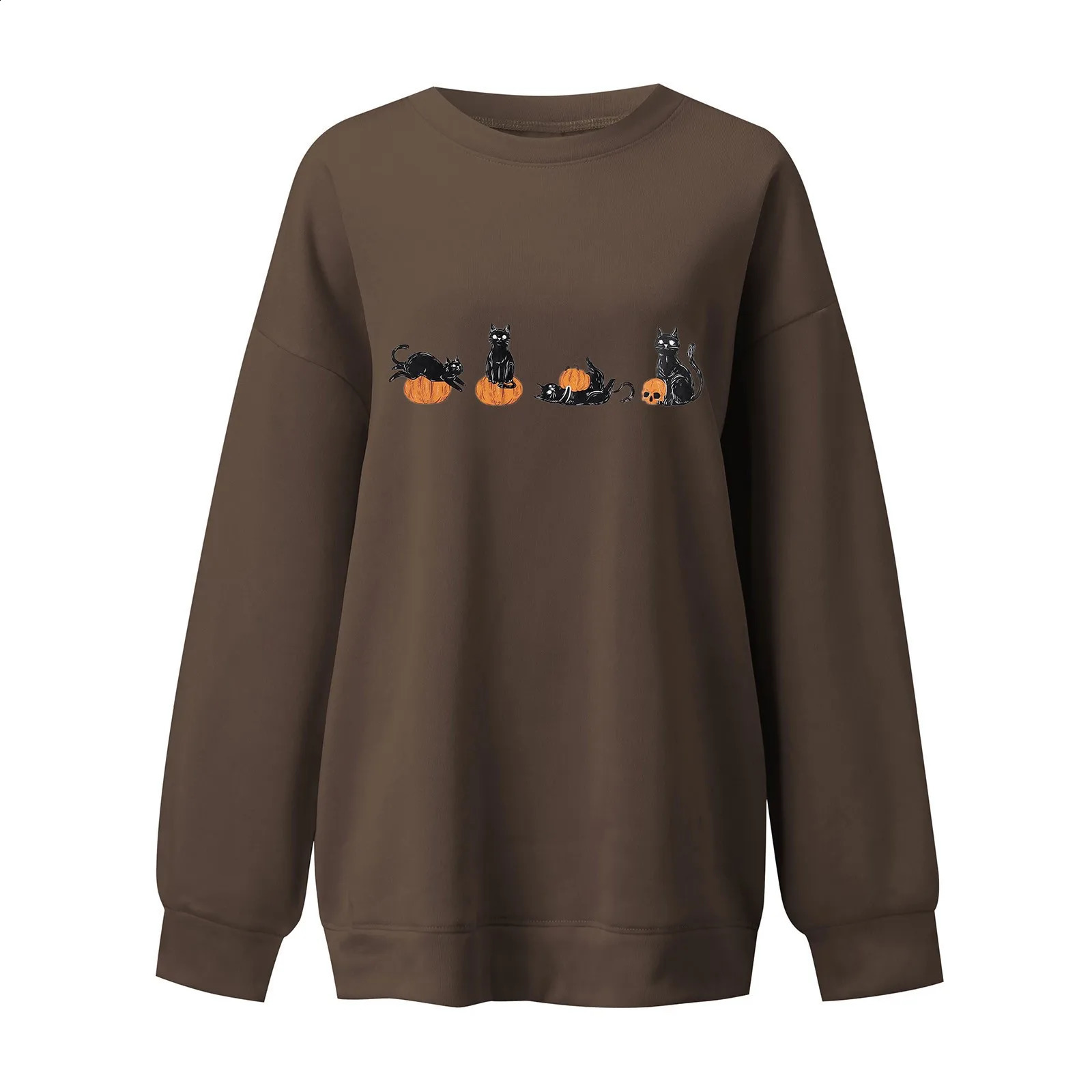Autumn Oversized Casual Sweatshirt for Women Halloween Graphic Print Pullover Warm Long Sleeves O-Neck Top Female Fashion Hoodie 240824