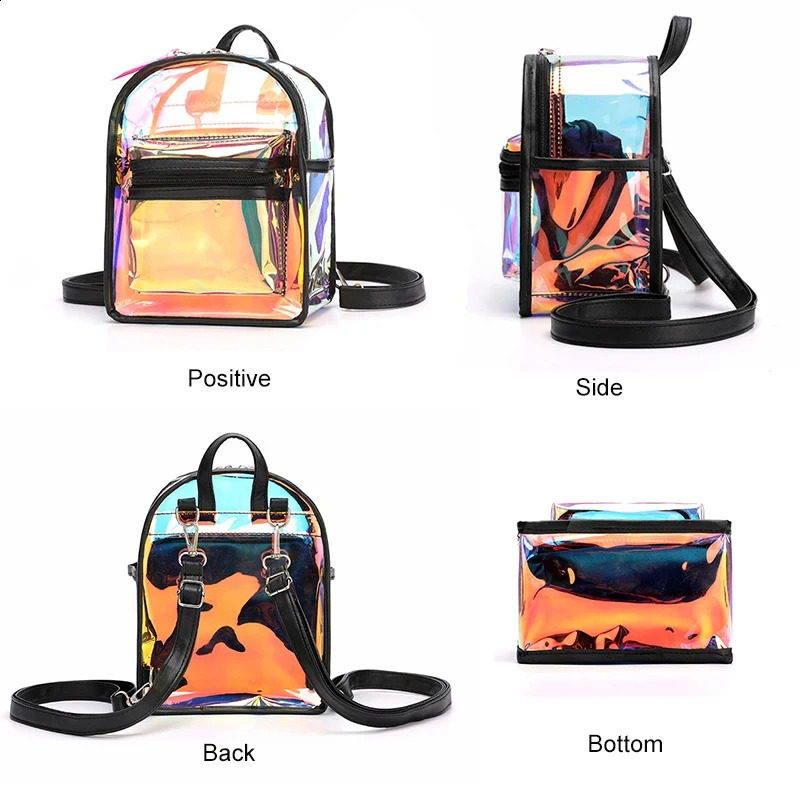 Transparent Jelly Black Laser Mini Summer School Backpack Teen Girls Travel Bag PVC Mochila XAZD 240824 4