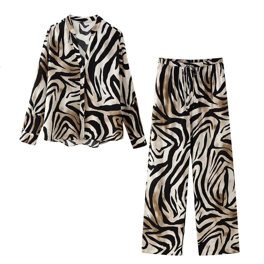 Womens Summer Fashion Leopard Print Shirt+pants Set