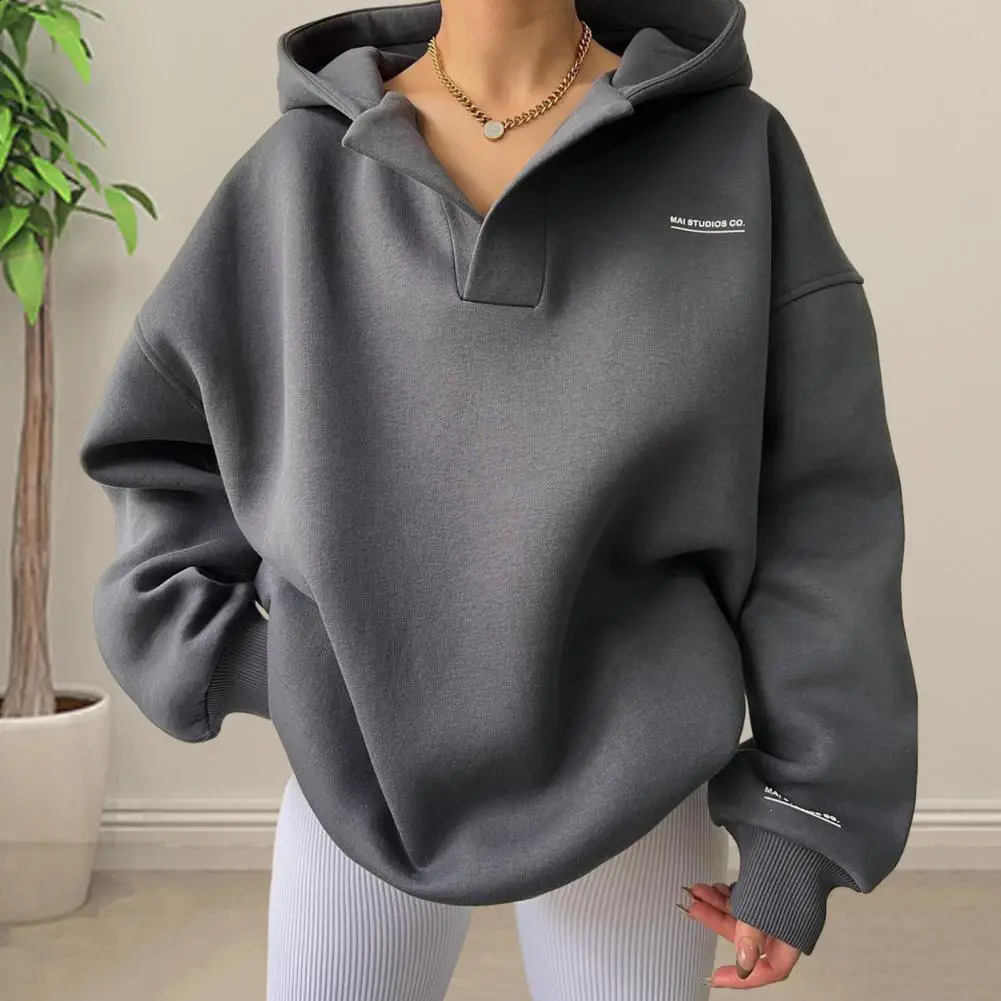 Solid Color Hoodies Long Sleeves Hoodies Fashionable Womens V-neck Hoodies Stylish Solid Color for Autumn for Streetwear 250106