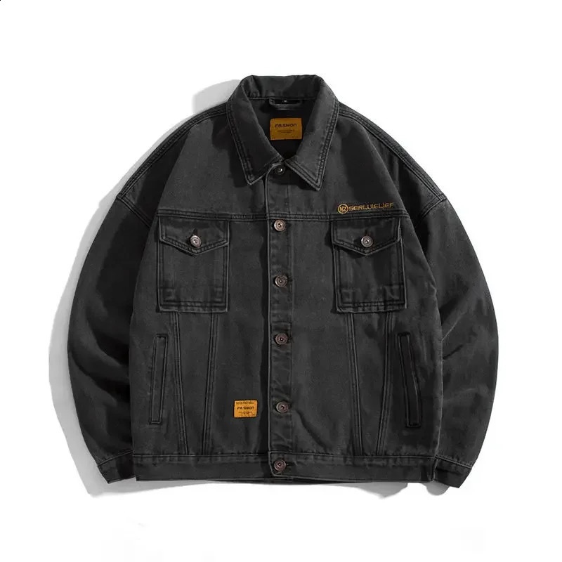 Mens denim jacket warm padded mens wide shoulder sleeves wool pad sheep coat and fashionable G 240824