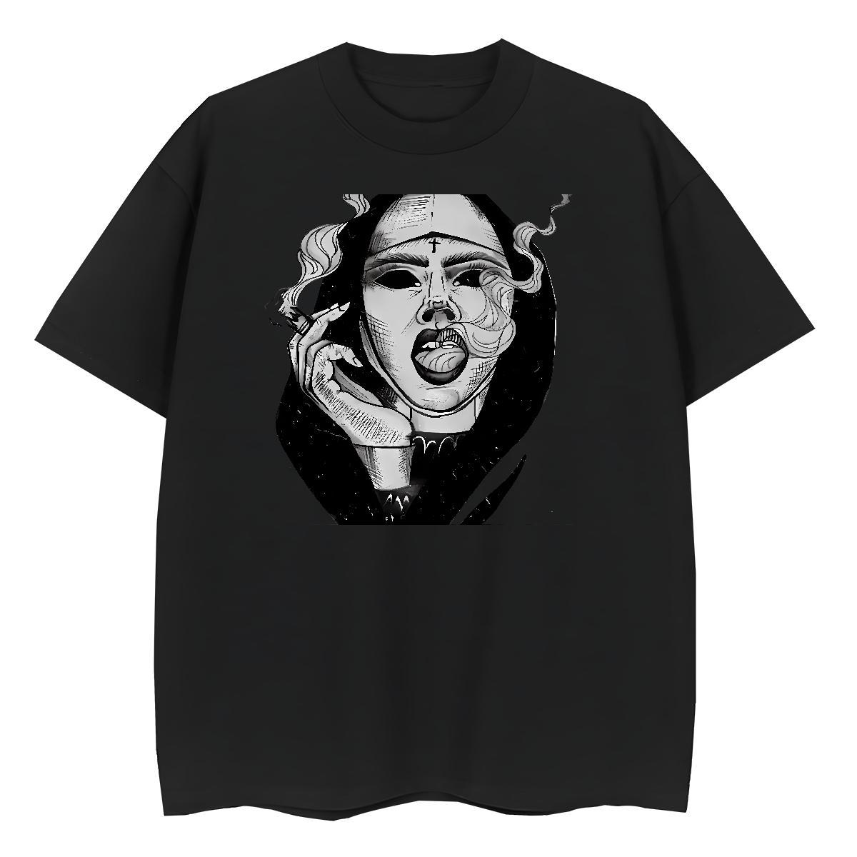 Comfortable Women Tees 230g Pure Cotton nun Sports Street Wear T Shirts Women O-Neck Short Sleeve Anime Print Clothes Shirt