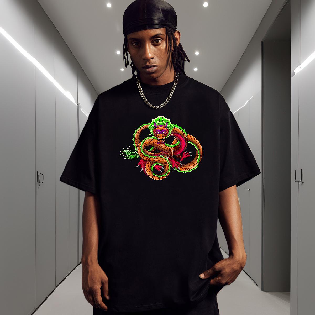 Loose Fit Mens T Shirts 230g 100% Cotton dragon Beach DIY Anime Crew Neck Breathable Couples T Shirts Customized Tshirts