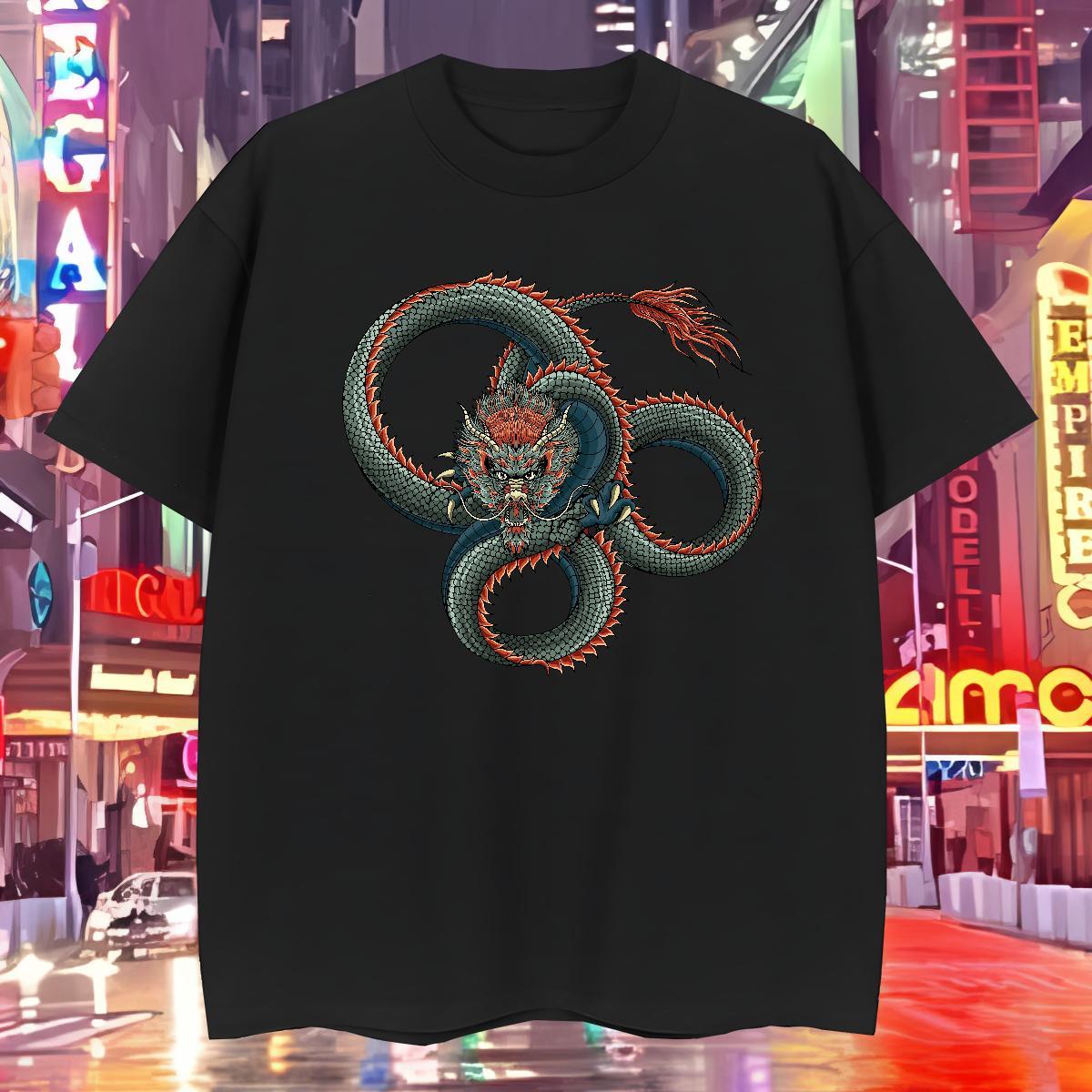 Soft T-Shirts 230g Cotton dragon Sports Casual DIY Anime Round Neck Short Sleeve Tshirts New Tees Shirts