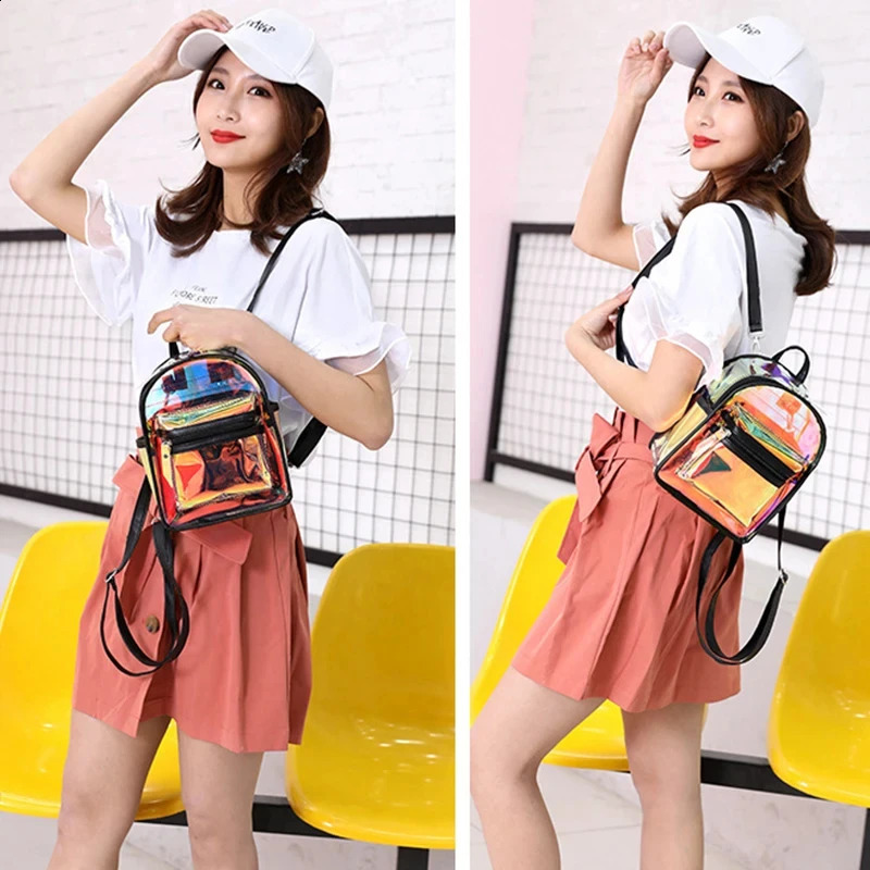 Transparent Jelly Black Laser Mini Summer School Backpack Teen Girls Travel Bag PVC Mochila XAZD 240824 4