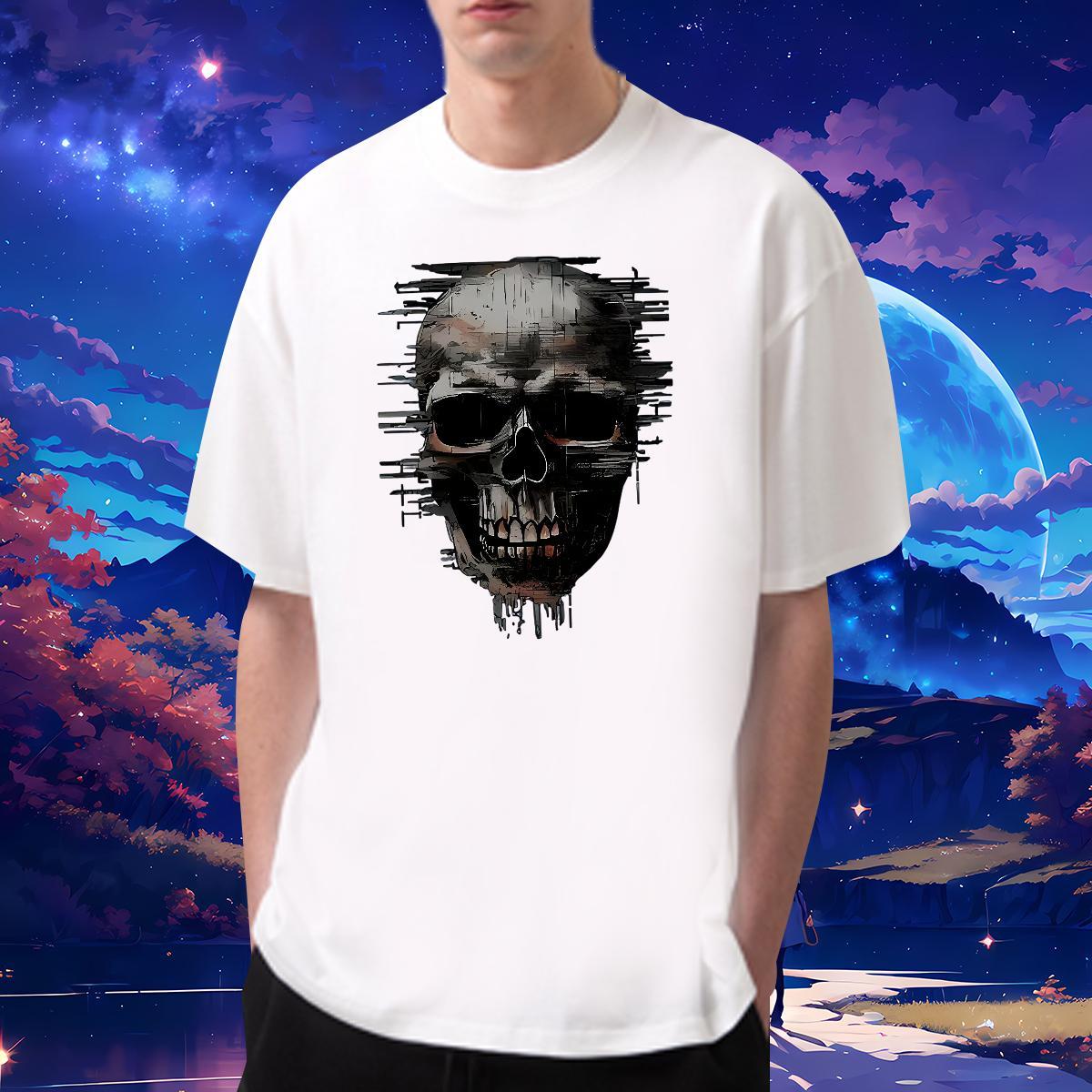 Loose T Shirt For Man 230g Pure Cotton skull Casual Custom Print Plus Size Breathable Soft Men Tshirts Factory Direct Tees