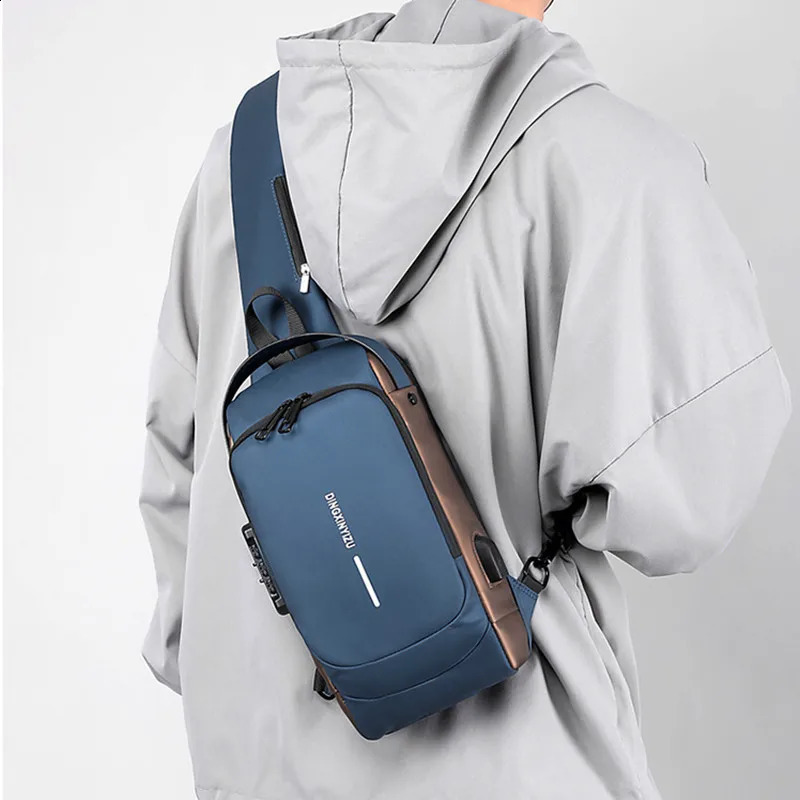 Mens cross body bag waterproof USB shoulder bag anti-theft travel messenger box sling bag fashionable y er 240824