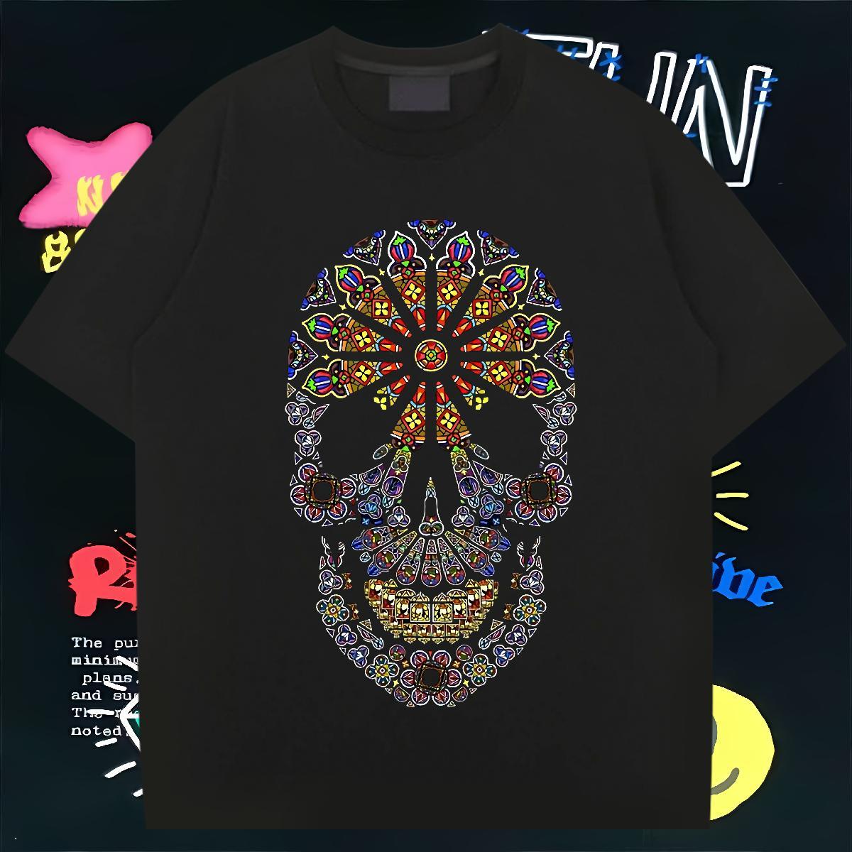 Wholesale Men T Shirts 230g 100% Cotton skull Sport DIY Logo Oversized Breathable Crew Neck Men Tops Tees 2024 Summer Clothes