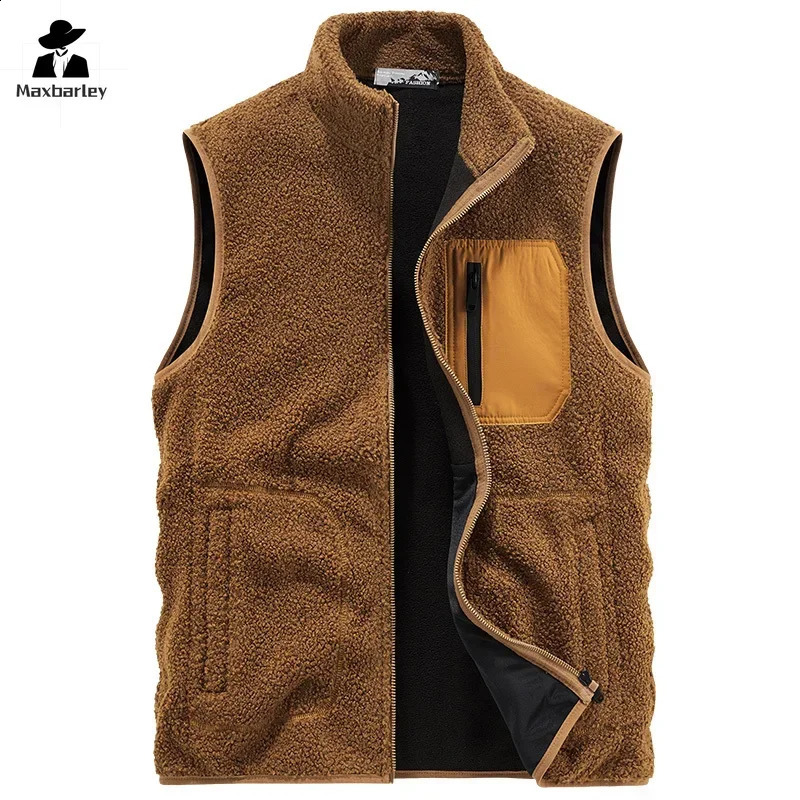 Fleece Vest Mens Autumn and Winter Casual Double-sided Polar Fleece Cold-proof Sleeveless Jacket Outdoor Fishing Vest 240824