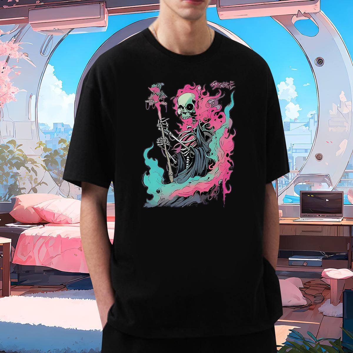 Unisex Men T Shirts 230g Cotton skull Casual Black White O Neck Short Sleeves Men Tshirts Designer Fashion Tee Shirt