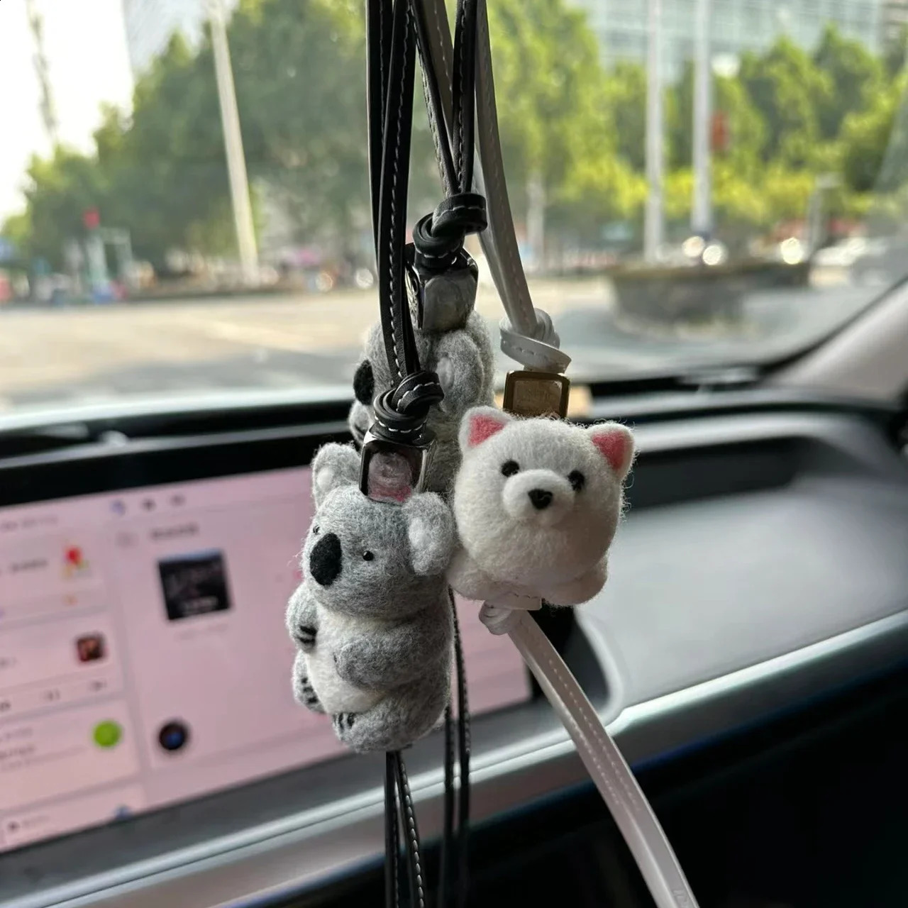 Kawaii Koala Felt Animal Cowhide Genuine Leather Rope Bag Decoration Pendant Home Car Pendants Cute Elephant Dog with Gifts Box 240824 4