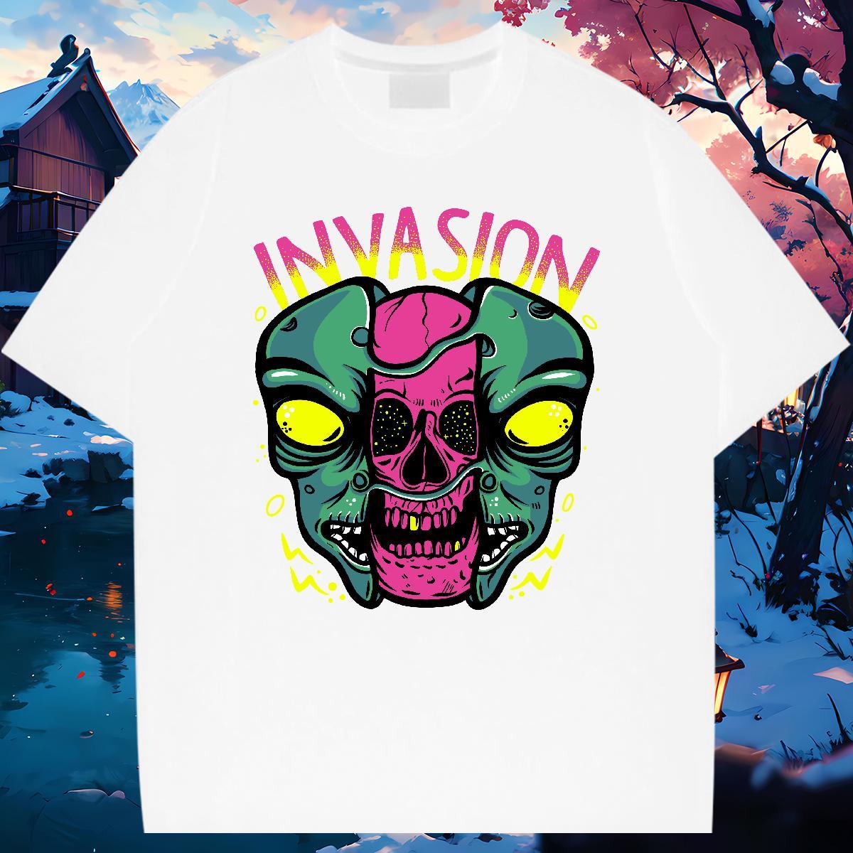 Popular T Shirts Men 100% Cotton 230g skull Anime Printing Street DIY Logo Oversized O-Neck Short Sleeve Tshirt for Man Woman 2024 DIY Clothings