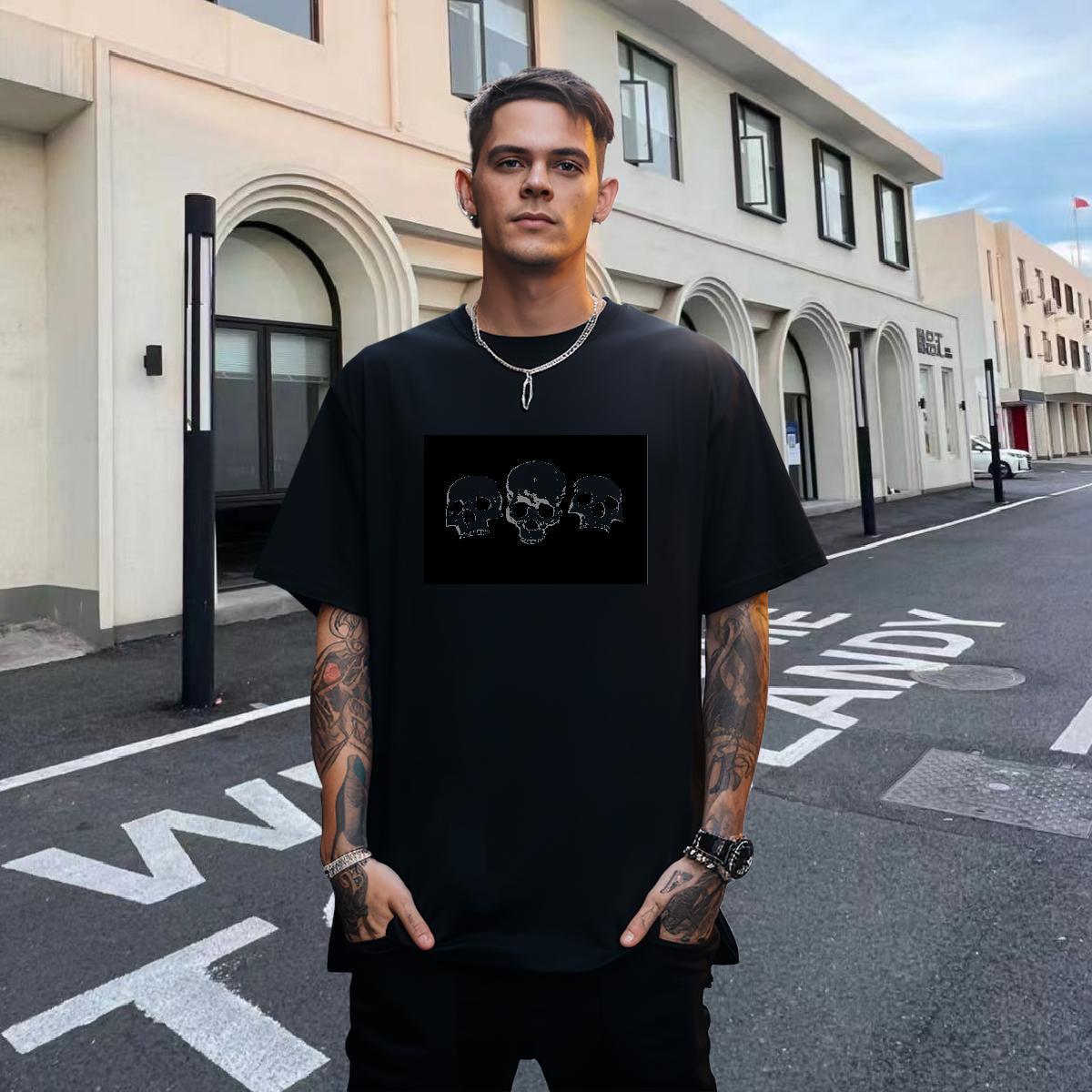 Brand T Shirt For Man 230g Cotton skull Casual Custom Printing Breathable Crew Neck Men Tees Fashion New Wear