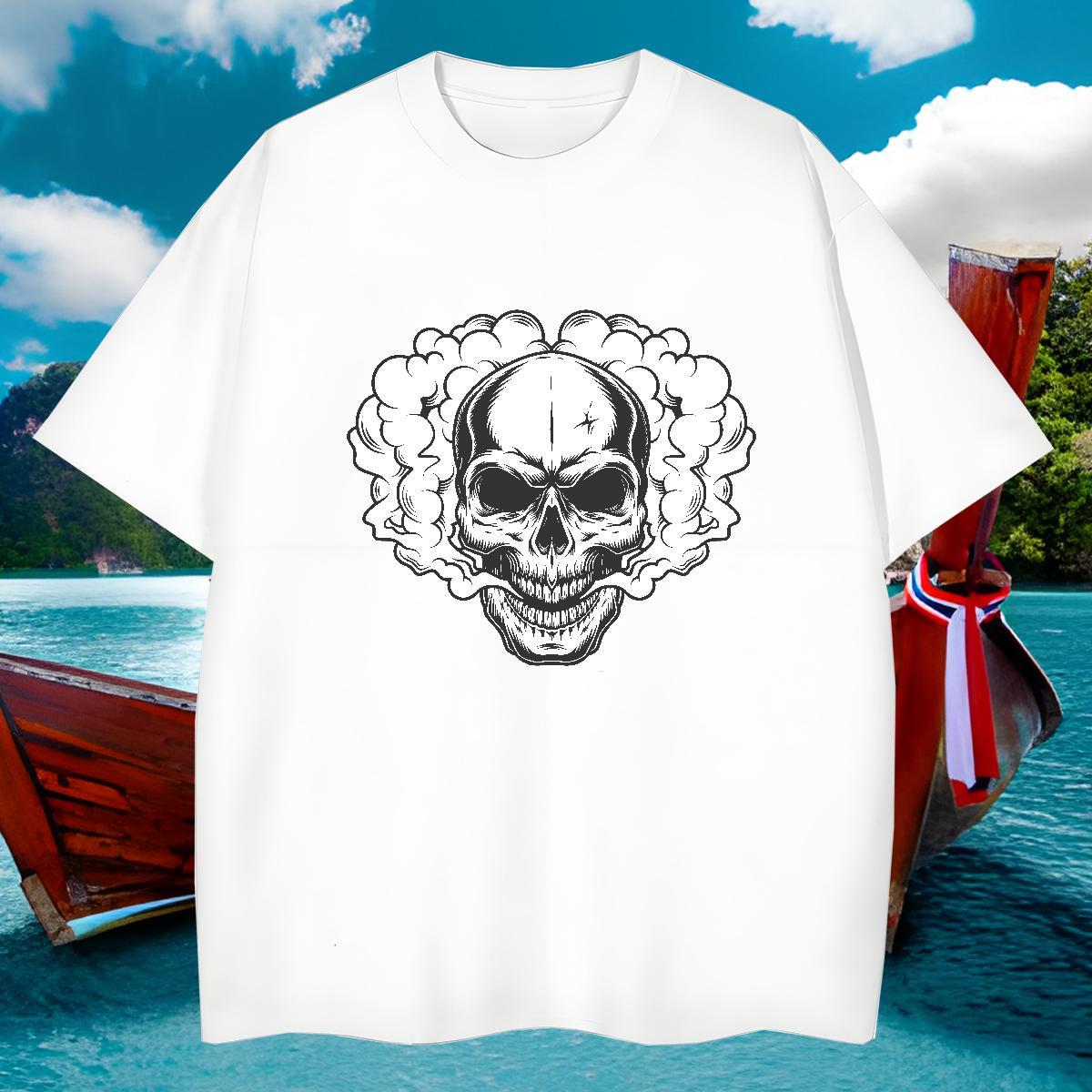 Comfortable Man T Shirts 230g 100% Cotton skull Sports Casual Skull O-Neck Short Sleeve Men Tees Designer Clothes