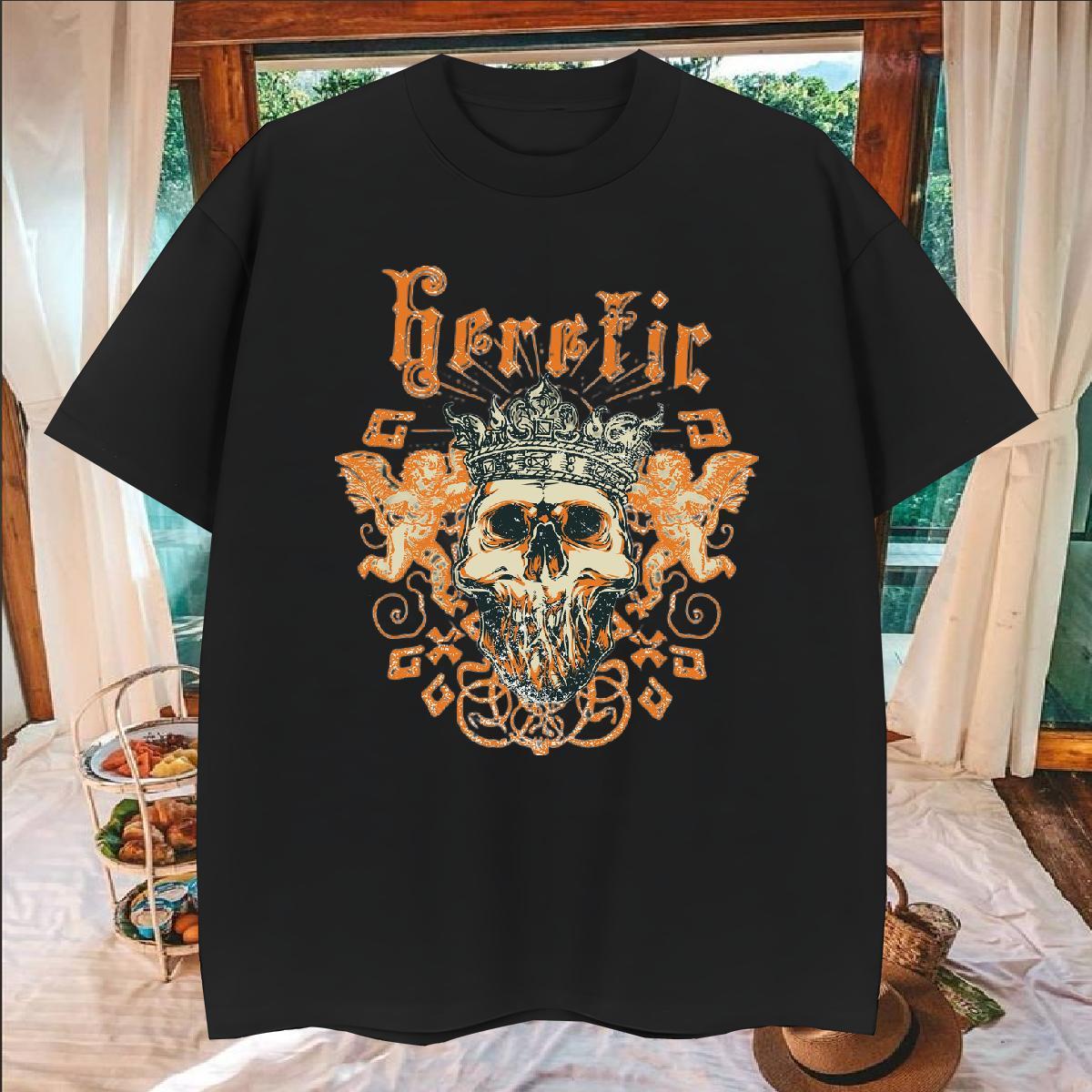 Brand T Shirt For Man 230g Pure Cotton skull Beach Anime Crew Neck Breathable Men Clothes T-Shirt Fashion Designer Polos