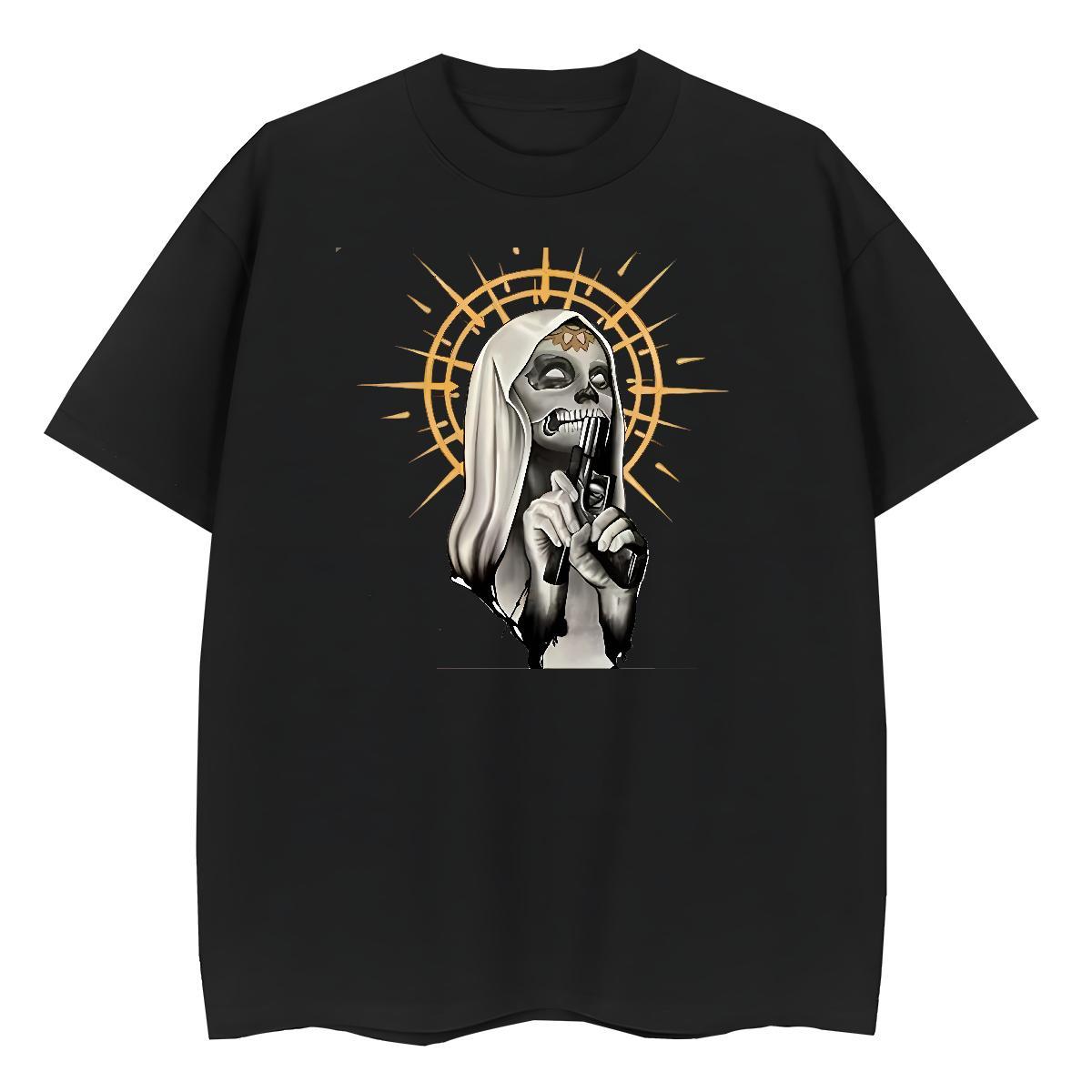 5A Tshirt for Man Woman 230g Cotton skull Street Women T Shirts Short Sleeve O-Neck Floral Print Polos
