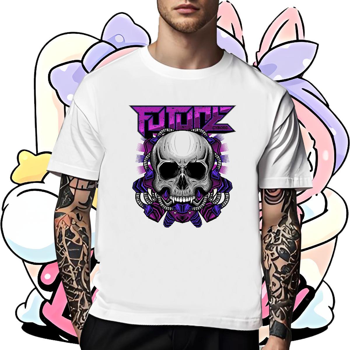 Classic Man T Shirts 230g Cotton skull Daily Outfit Custom Big Size Breathable Crew Neck Tshirts 2024 DIY Tops Shirt