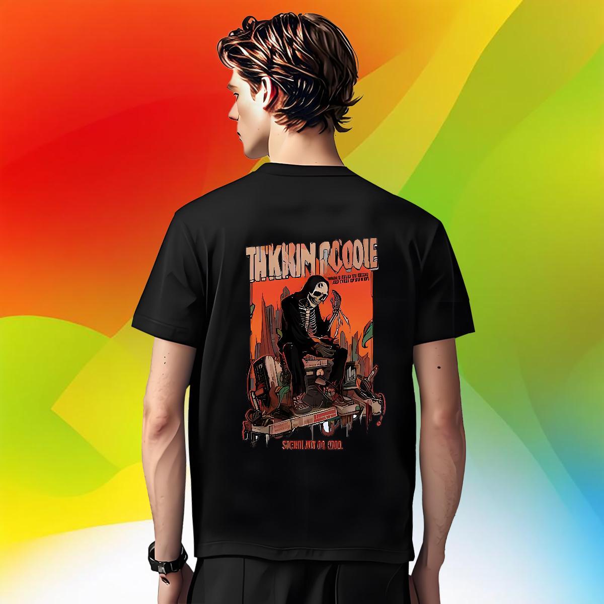Loose Men T Shirts 230g 100% Cotton skull Hip Hop Street Custom Printed Round Neck Short Sleeve Tshirts New Tops Tees