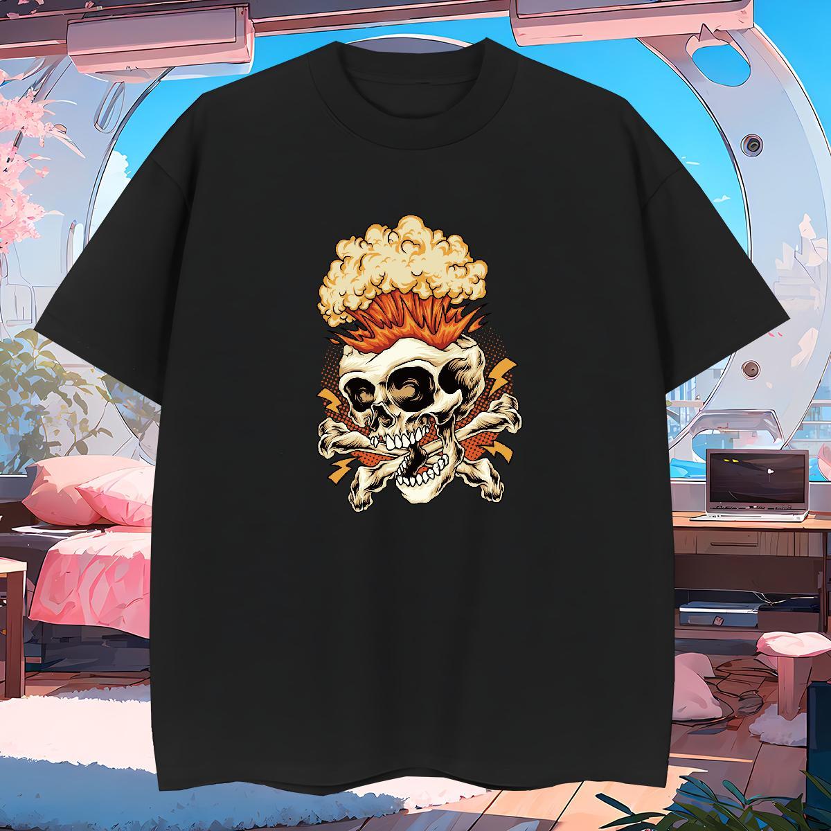 Classic Mens T Shirts 230g Cotton skull Hip Hop Street DIY Printed Breathable Short Sleeve Mens Tshirts 2024 DIY Tees