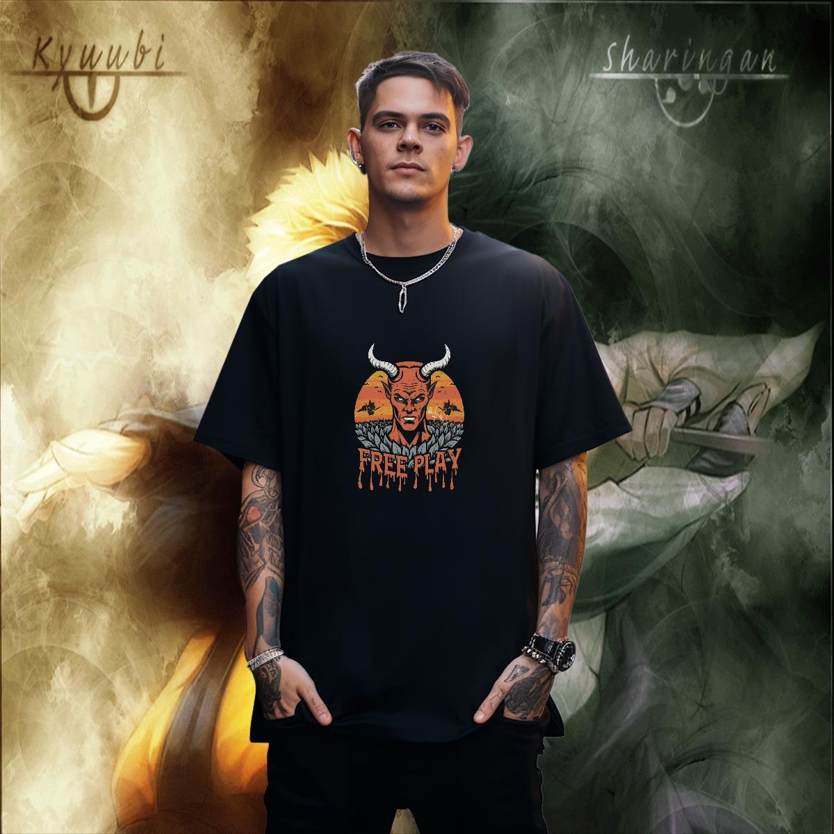 TOP Quality T Shirts Men 230g 100% Cotton skull Street Wear Cartoon Printing L-4XL Breathable Crew Neck Tshirts 2024 Tee Shirt