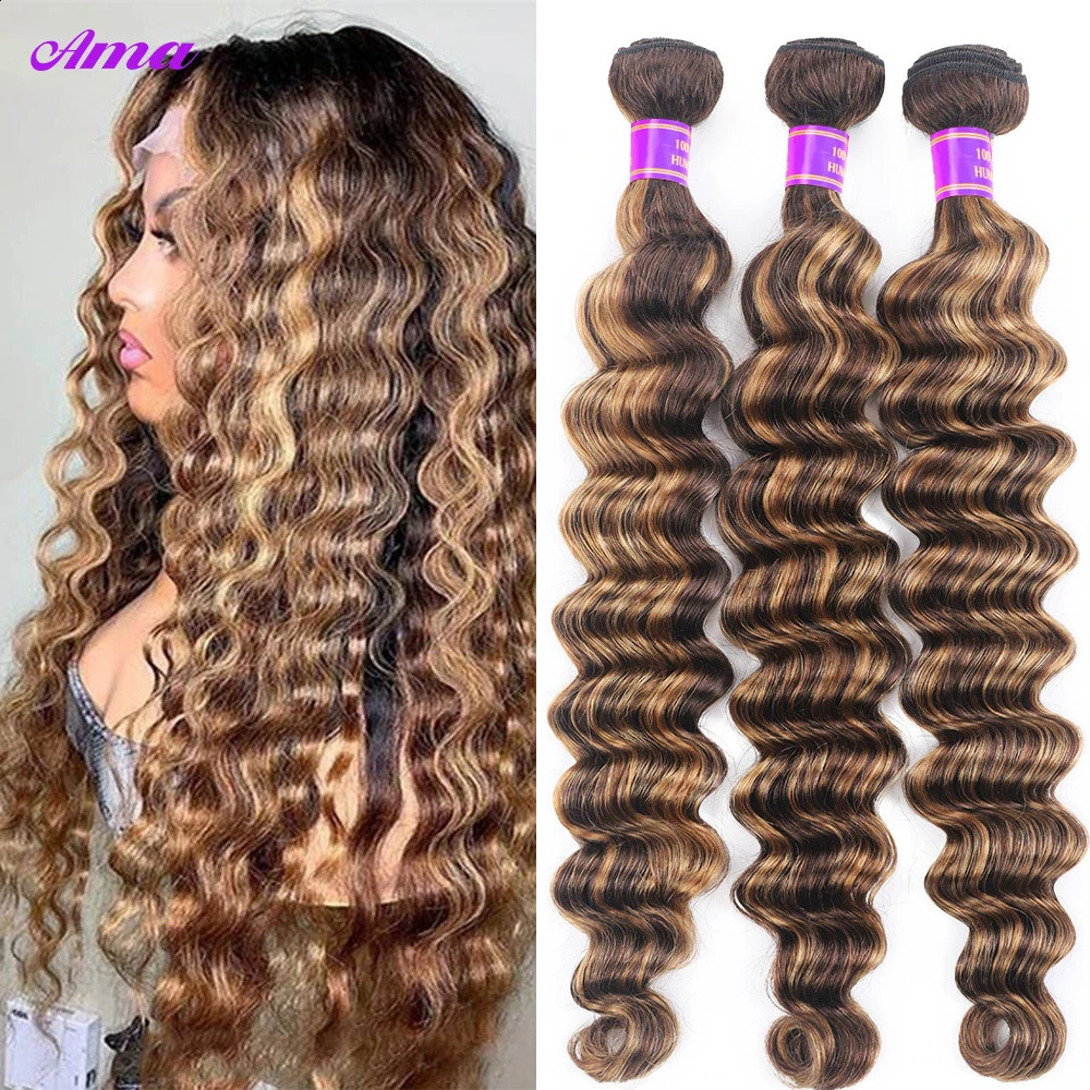 4 27 Highlight Loose Deep Wave Bundles 30 inch Ombre Color Human Hair Bundle Brazilian Braiding 1 3 Trade 240801