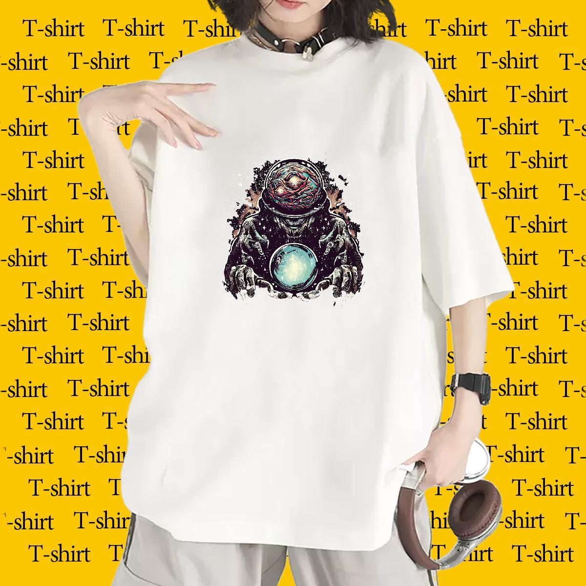 Loose fit Couples T Shirts 230g Pure Cotton universe Casual Beach T Shirt For Woman Breathable Short Sleeve Custom Printed Clothings