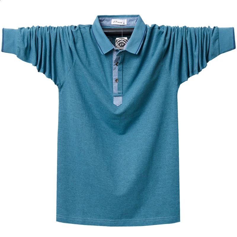 Autumn Men Long-sleeved Polo Shirt Plus Size Men Loose Fashion Soild Polo Shirt Casual Cotton Top Tees Large Size 6XL 240824