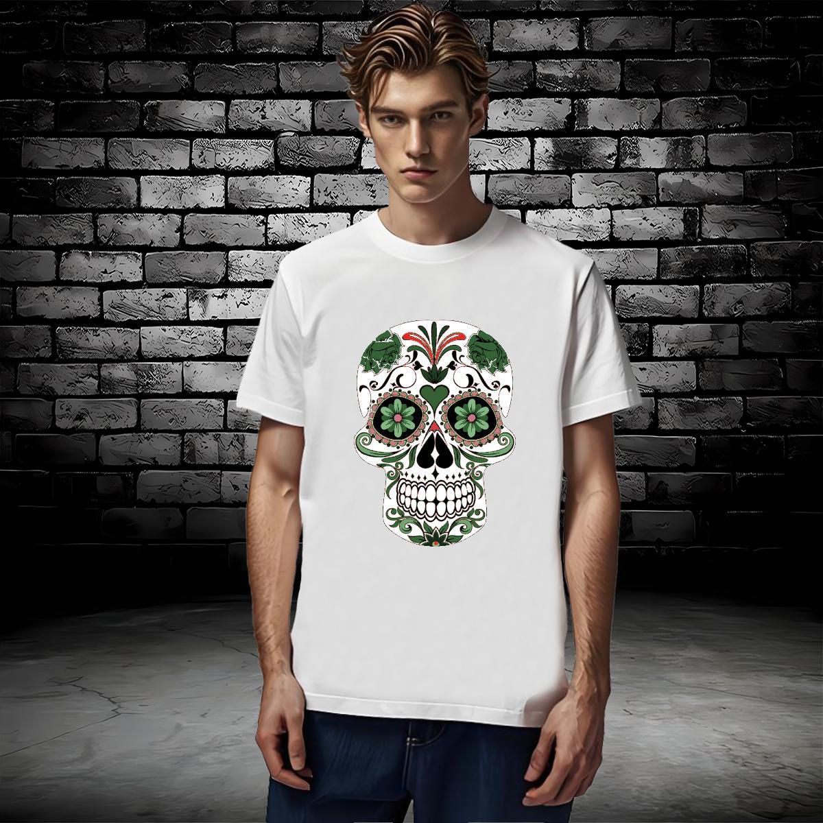 Cool T-Shirts for Men 230g Cotton skull Beach Custom Big Size Crew Neck Men Tshirts DIY Wear