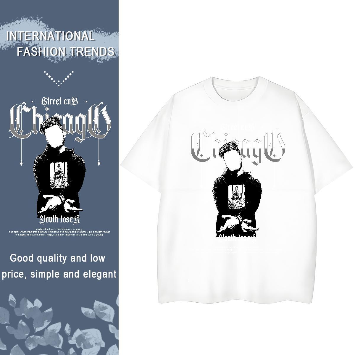 Cool Design T-Shirts for Men 230g Pure Cotton portrait Street Casual Black Oversized Round Neck Short Sleeve Men Tshirts Classic Casual Tops Shirt