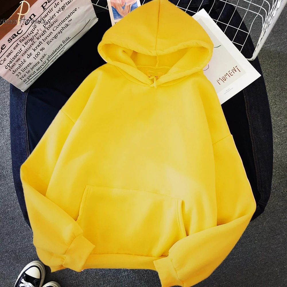 Women Yellow Hoodie Loose Korean Hooded Sweatshirt Streetwear Long Sleeve Pullovers Fashion Harajuku Autumn Hoodies 240824