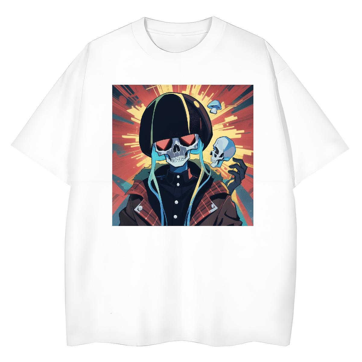 Unisex T shirt 230g 100% Cotton skull High Street Hip Hop Plus Size Cartoon Short Sleeve O-Neck Couples T Shirts 2024 Clothings