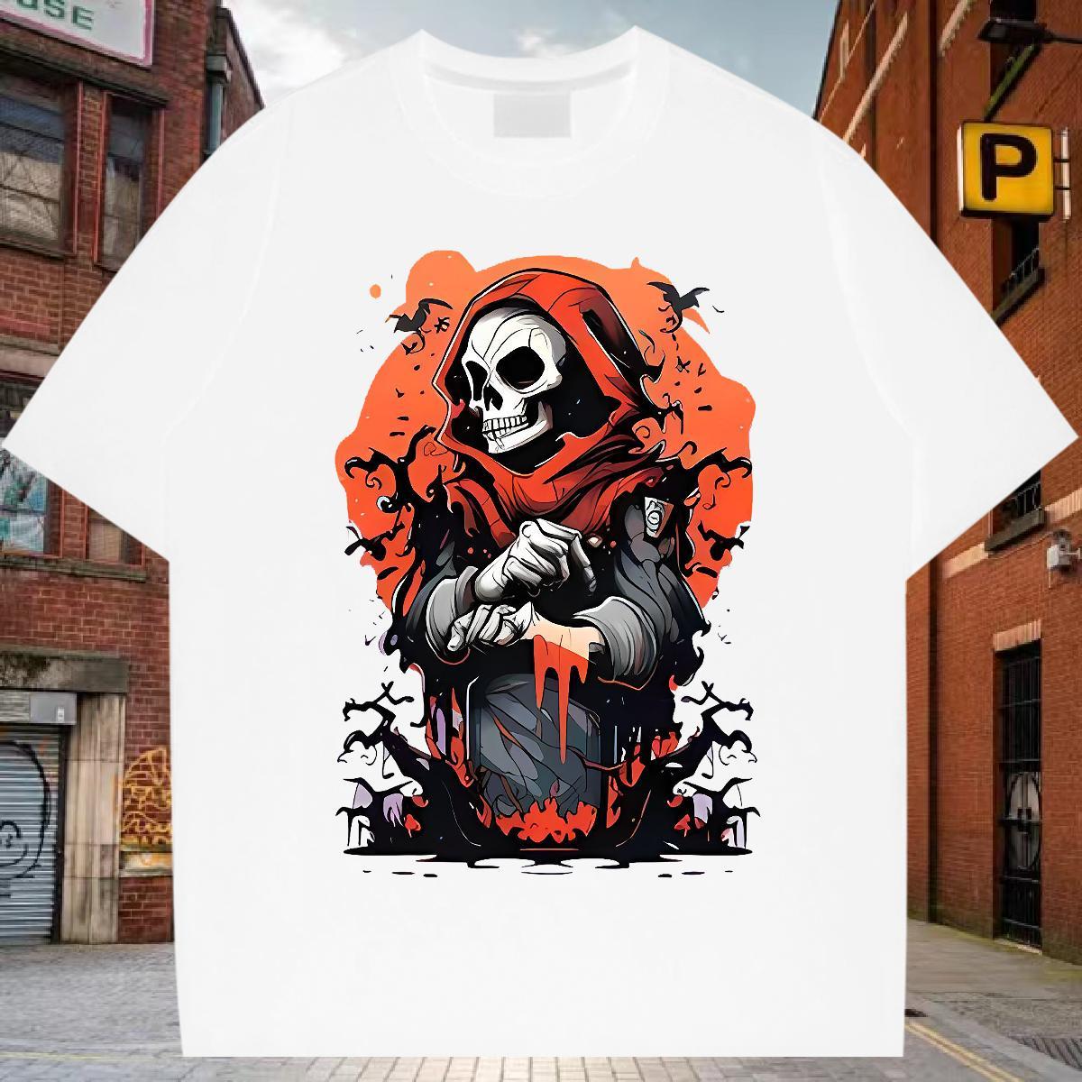 Wholesale T-Shirts 100% Cotton 230g skull Daily Outfit Custom Printing Breathable Crew Neck Mens Tshirts 2024 DIY Tee Shirt