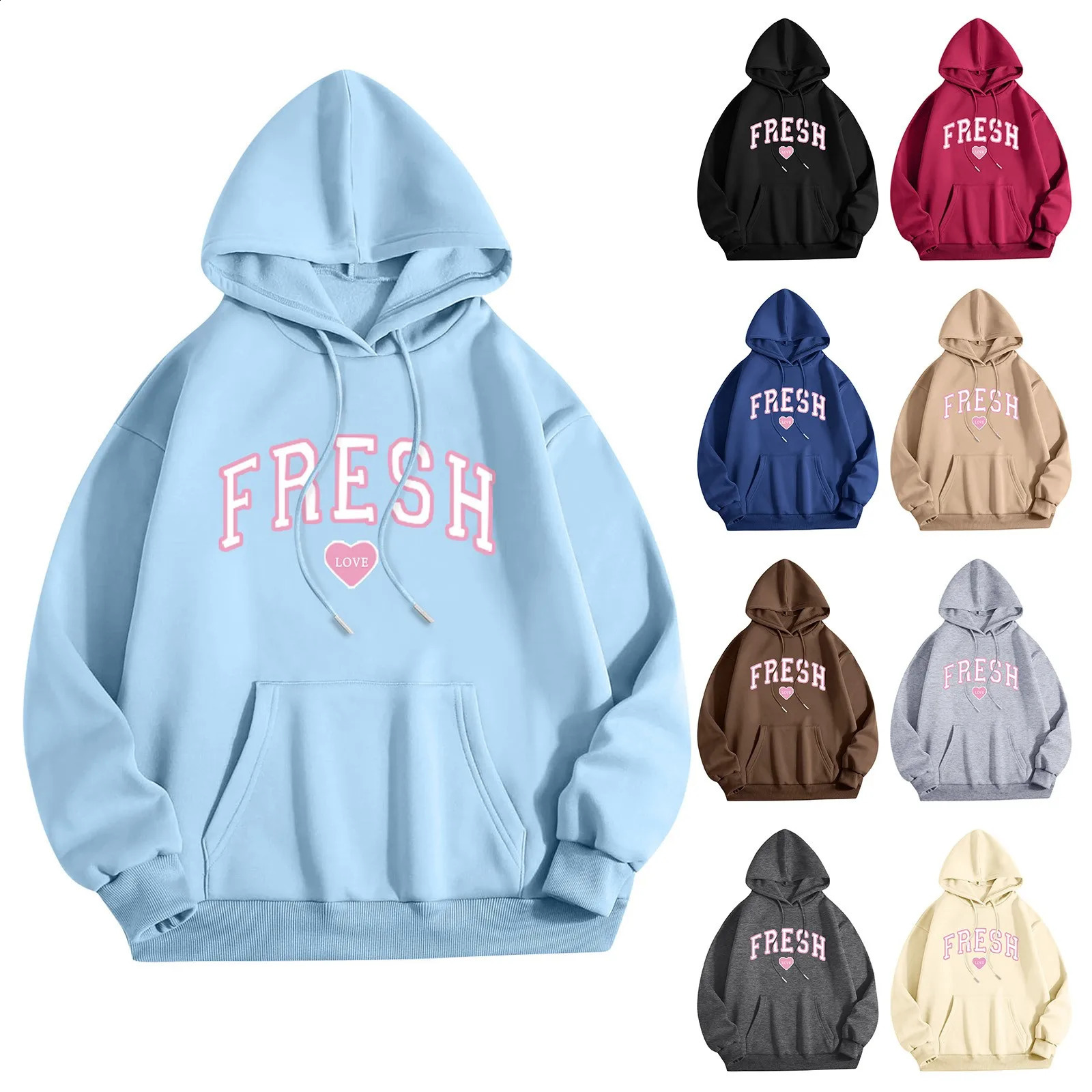 Womens Casual Streetwear Hoodie Fresh Love Printed Sports Shirt Autumn Winter Fashion Comfort Hoodies 240824