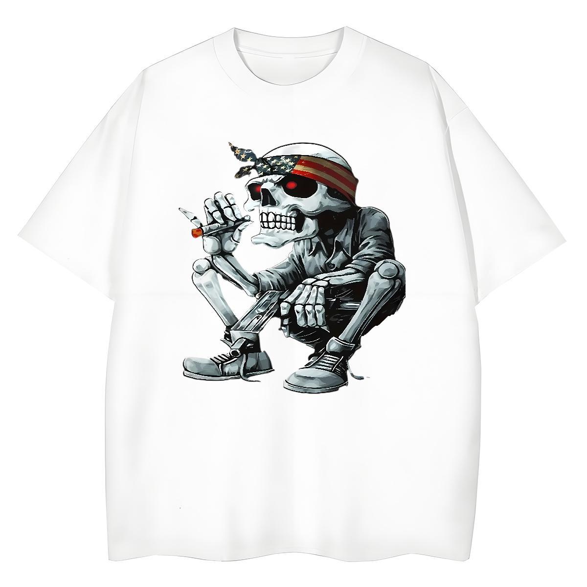 Classic Mens T Shirts 230g 100% Cotton skull Beach DIY Crew Neck Men Tshirts DIY Customized Tees Shirts