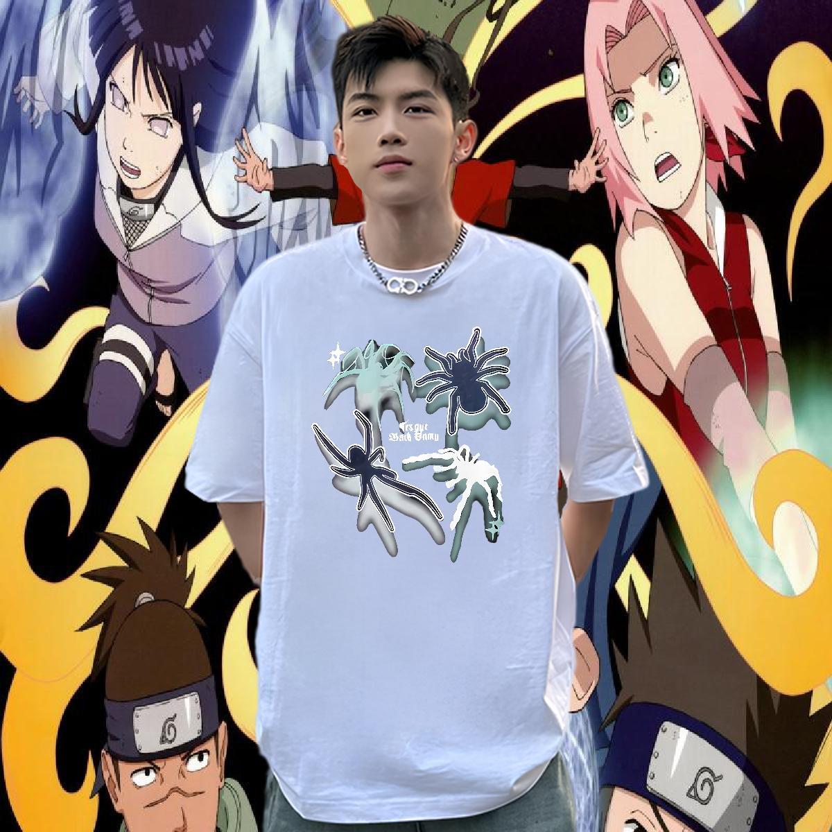 Fashion Men Clothes T-Shirt spider Street wear Hip Hop 230g Cotton Tees Breathable Cool T Shirt For Man Floral Print