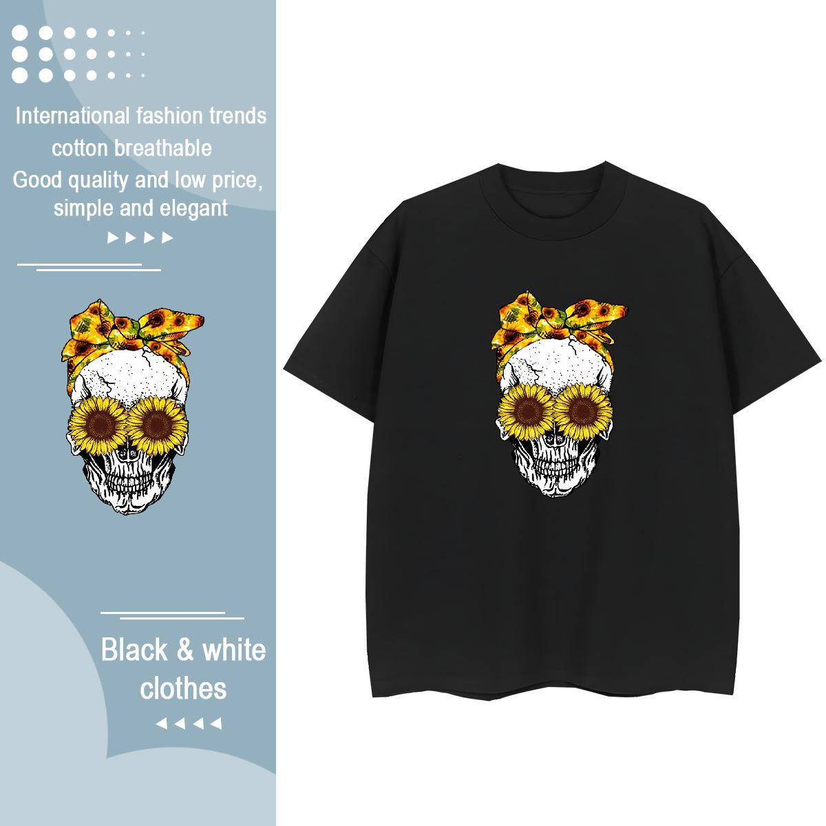 TOP Quality Mens T Shirts 230g Pure Cotton skull Street Casual White Plus Size Round Neck Short Sleeve Mens Tshirts Designer Fashion Tees Shirts