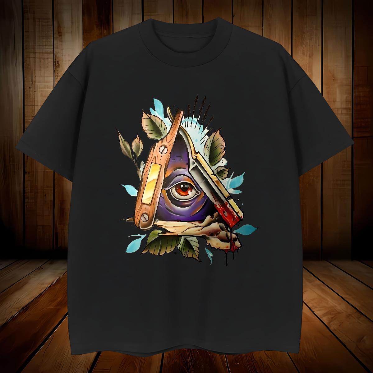 Loose Men T Shirts 230g Cotton eye of the devil Sports Casual Anime Print Pure Cotton Tshirts New Arrival Clothings
