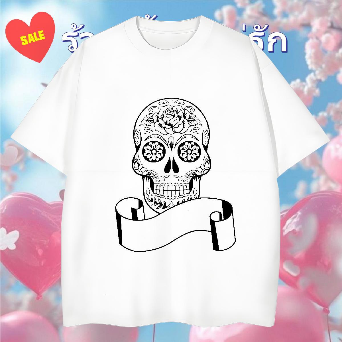 High Quality Men T Shirts 230g 100% Cotton skull Hip Hop Street Cartoon Print Breathable Short Sleeve Men Tshirts DIY Customized Polos