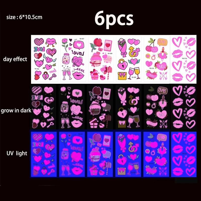 Valentines Day stickers tattoos temporary fluorescent glow love stickers wedding parties night bars tattoos body art decorations 240823