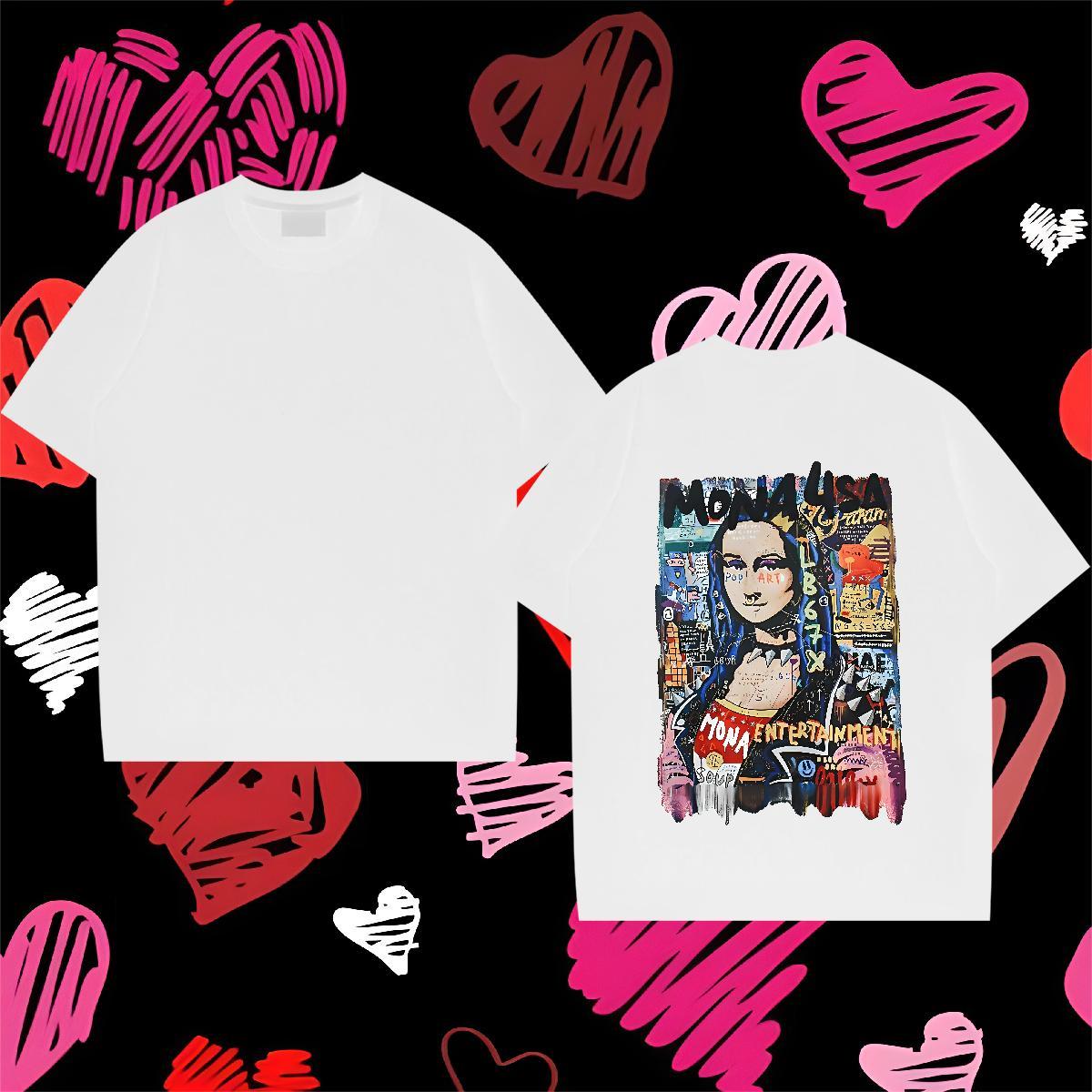 TOP Quality T-Shirts for Men 230g Pure Cotton Mona Lisa Daily Outfit White Plus Size Breathable Crew Neck Couples T Shirts New Designer Tops