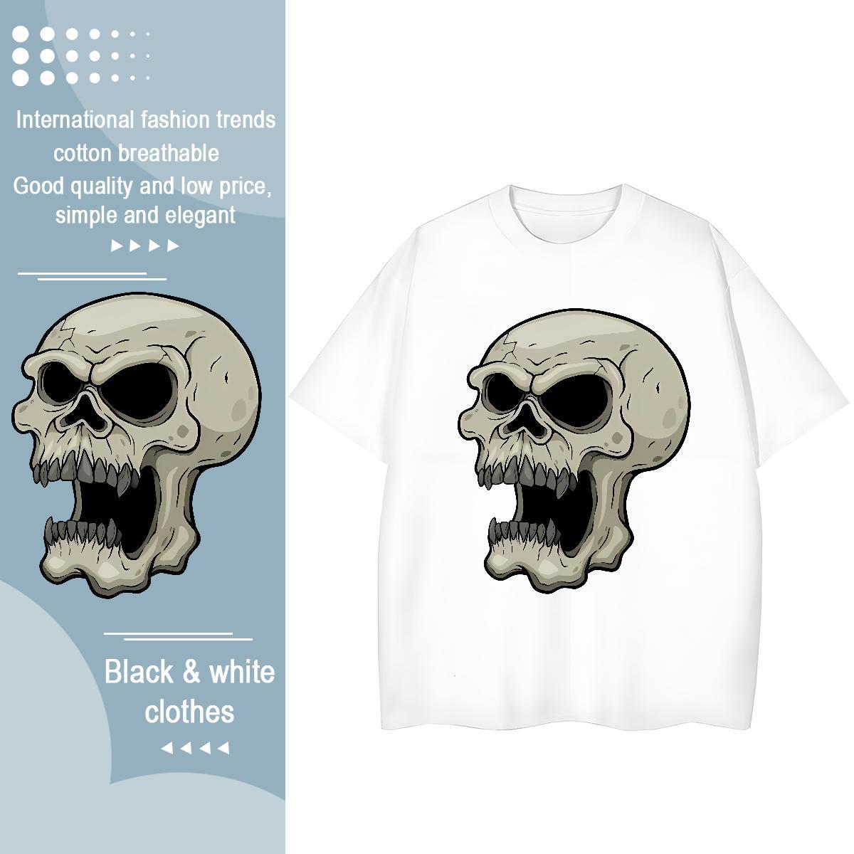 Classic T shirt 230g Pure Cotton skull Sports Casual Black Oversized Short Sleeve Soft Men Tops Tees Fashion Design Polos