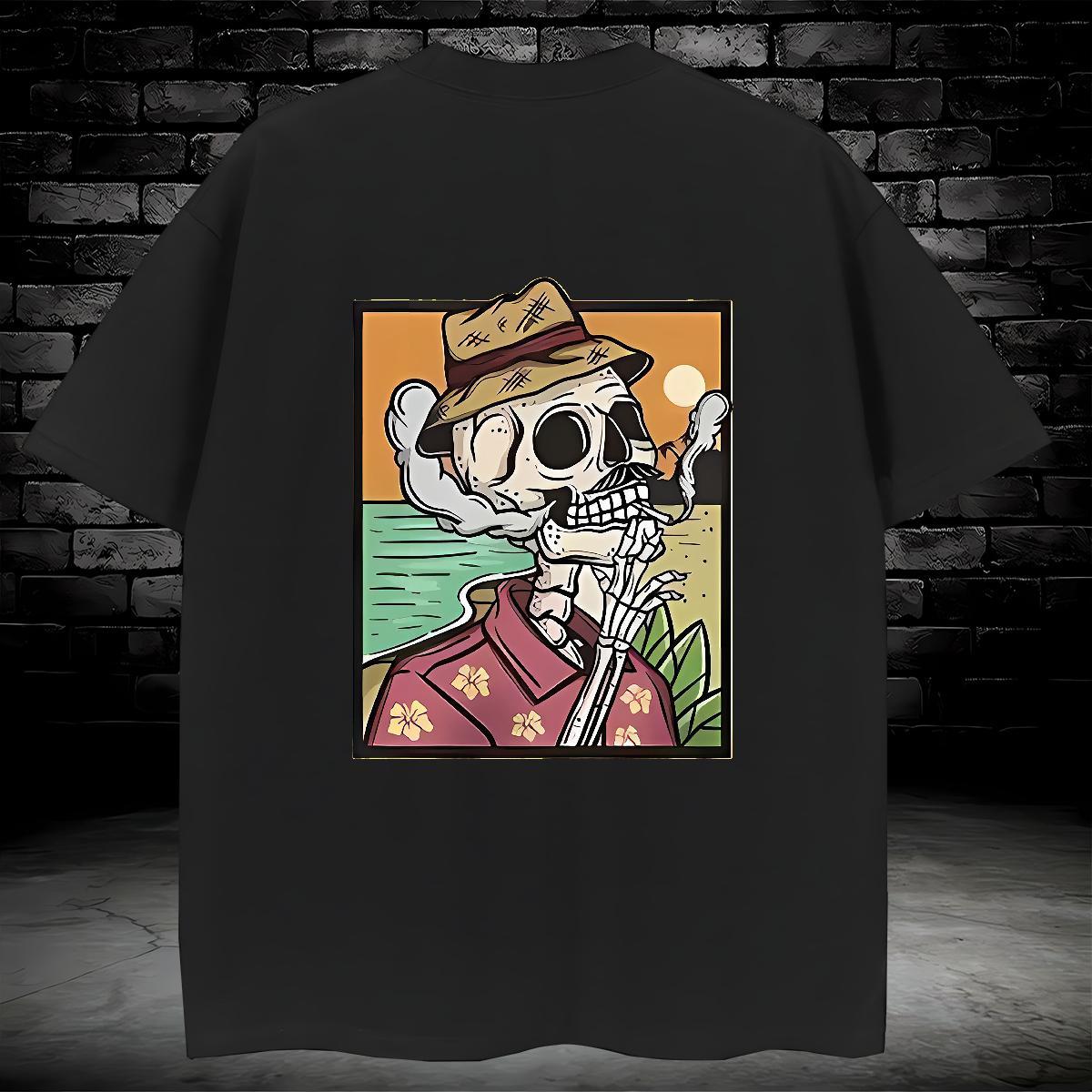 Wholesale Mens T Shirts 100% Cotton 230g skull Daily Outfit Floral Print Breathable Crew Neck Tshirts Stylist Polos