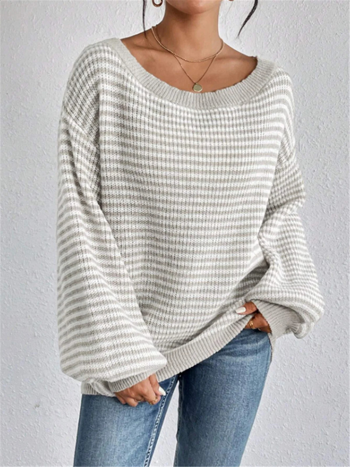 Long Sleeve Top Knitted Korean Fashion Fall Striped Pattern Sweaters Vintage Clothes Off Shoulder Tops Sexy Pullovers Knitwear 240824